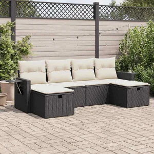 6-delige Loungeset met kussens poly rattan zwart 6-delige Loungeset met kussens poly rattan zwart