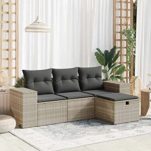 4-delige Loungeset met kussens poly rattan lichtgrijs 4-delige Loungeset met kussens poly rattan lichtgrijs