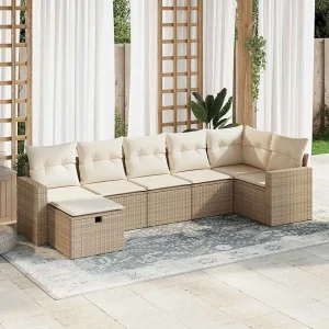 7-delige Loungeset met kussens poly rattan beige 7-delige Loungeset met kussens poly rattan beige