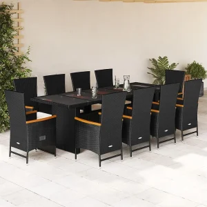 11-delige Tuinset met kussens poly rattan zwart 11-delige Tuinset met kussens poly rattan zwart