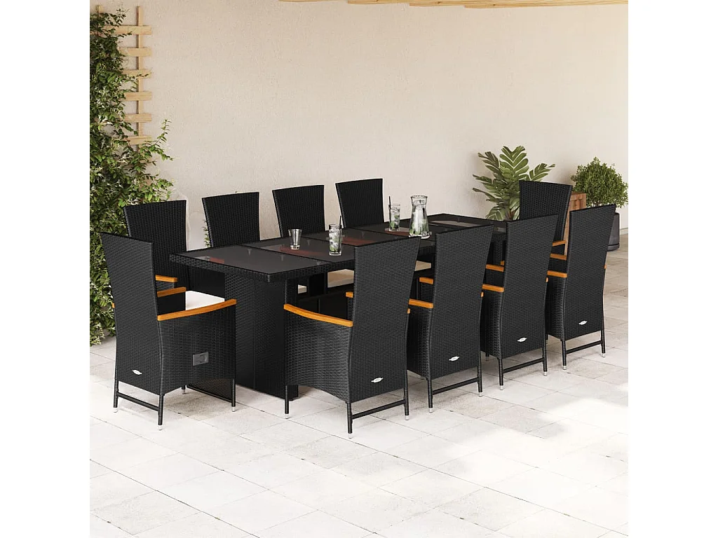 11-delige Tuinset met kussens poly rattan zwart