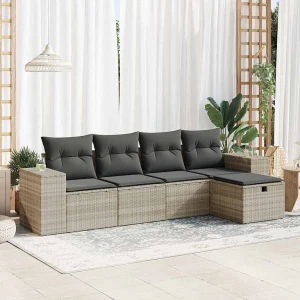 5-delige Loungeset met kussens poly rattan lichtgrijs 5-delige Loungeset met kussens poly rattan lichtgrijs