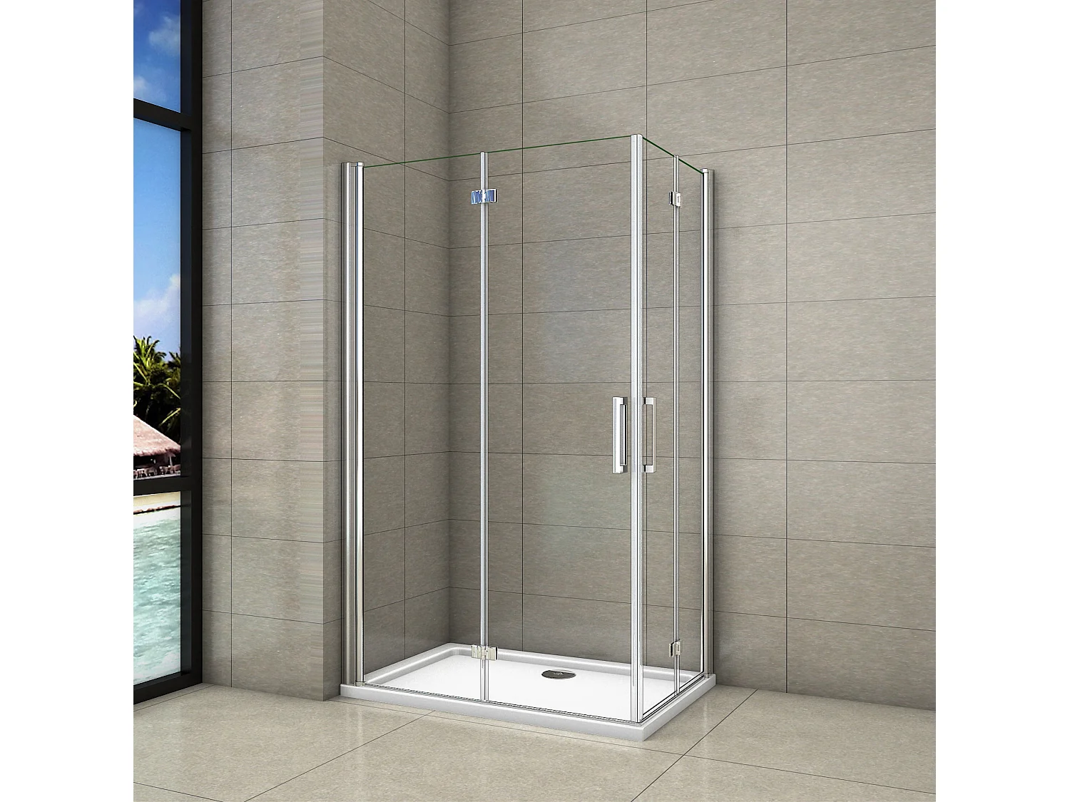 90x100x195cm Douchecabine Dcouchedeur vouwdeur,6mm NANO EasyClean veiligheidsglas,profiel van glanzend chroom.