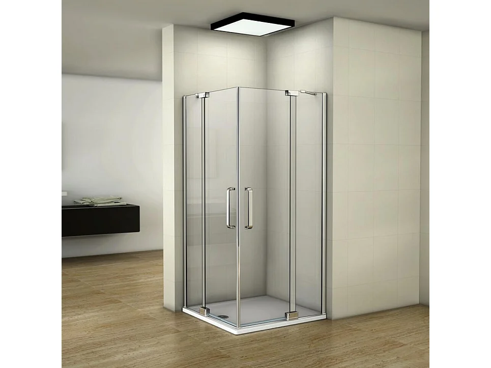 80x80x195cm Douchecabine dubbele draaideuren,8mm helder antikalk NANO glas,profiel van glanzend chroom.
