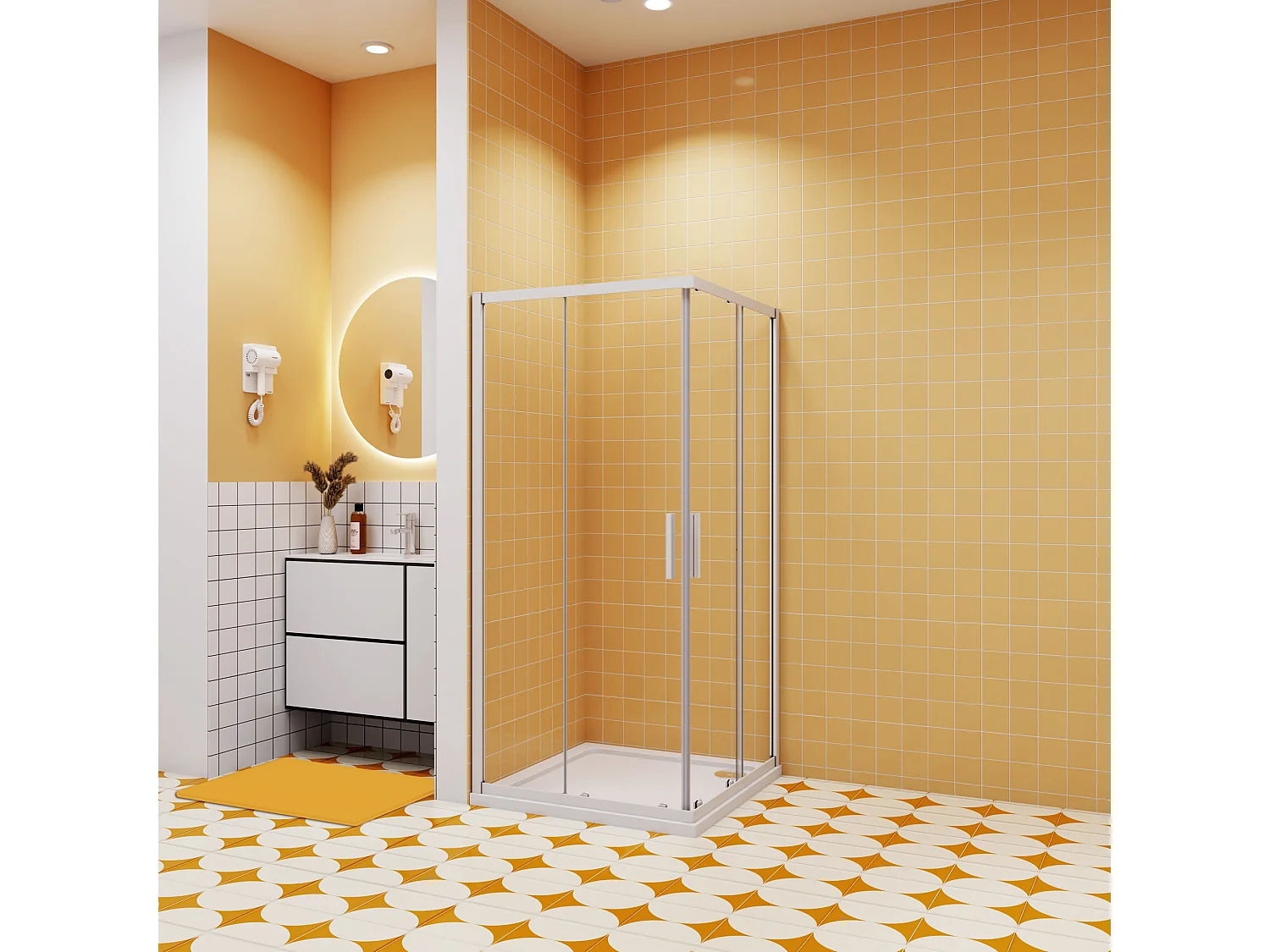 100x100x185cm Vierkante douchecabine hoekinstap dubbele schuifdeur,8mm helder antikalk NANO glas,,glanzend chroom profiel