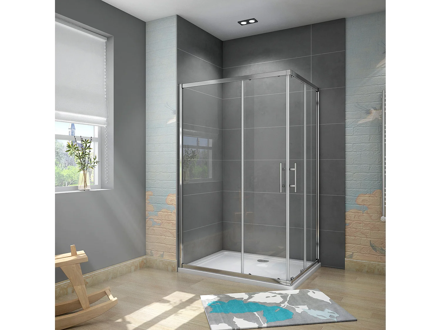 100x110x185cm Douchecabine met dubbele schuifdeur,6mm ESG veiligheidsglas,profiel van glanzend chroom.