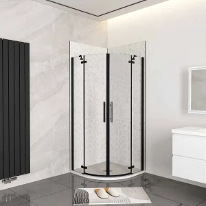 90x90x195cm Kwartronde douchecabine,dubbele draaideur,hoek-instap douchecabine,6mm helder veiligheidsglas,antikalk,mat zwarte frame