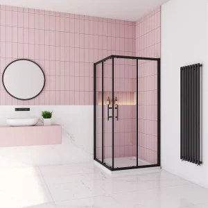 80x80x195cm Douchecabine met dubbele schuifdeur,6mm NANO EasyClean veiligheidsglas,Mat Zwart Profiel