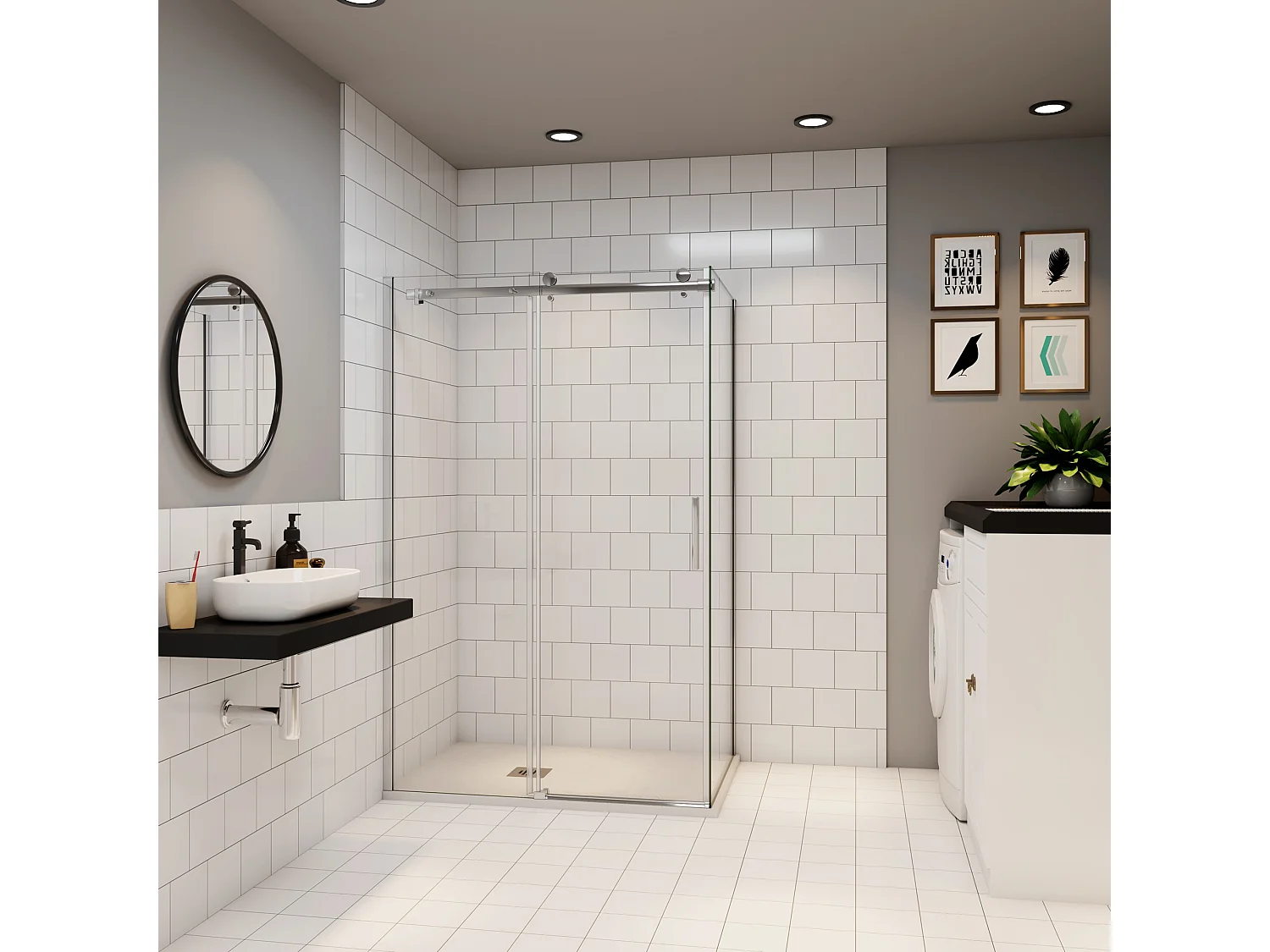 100x195cm Schuifbare douchecabine met zijwand 90x195cm,6mm helder glas,profiel van glanzend chroom.