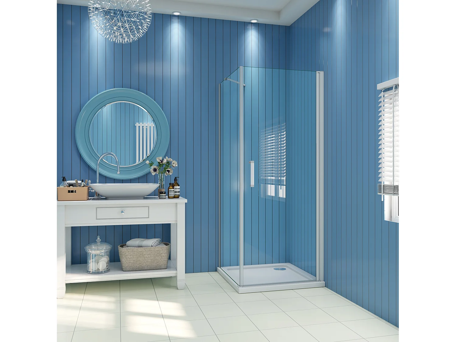 B:76xD:76xH:185 cm Douchecabine draaideur nisdeur+zijpaneel 5mm gehard veiligheidsglas,profiel van glanzend chroom