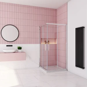 100x100x185cm Douchecabine met dubbele schuifdeur,6mm ESG veiligheidsglas,profiel van glanzend chroom.