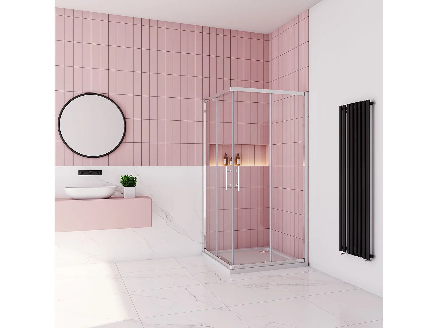 100x100x185cm Douchecabine met dubbele schuifdeur,6mm ESG veiligheidsglas,profiel van glanzend chroom.