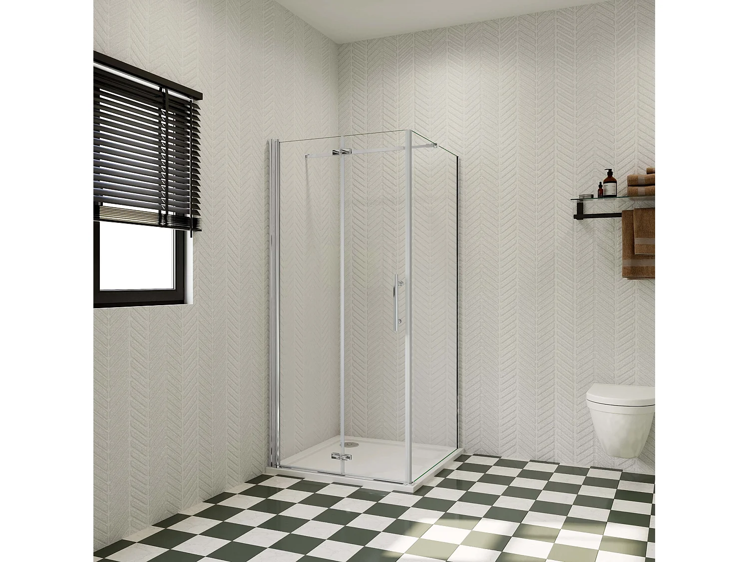 B:80xD:70xH:195 cm Douchecabine,draaideur + zijpanelen,6mm NANO EasyClean veiligheidsglas,73-120 cm Stabilisatiestang (inkortbaar),profiel van glanzend chroom.