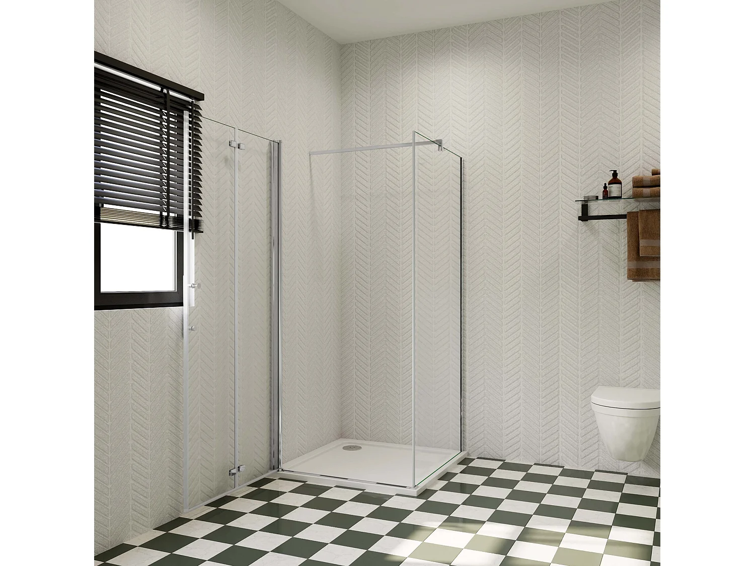 B:80xD:80xH:195cm Douchecabine,draaideur + zijpanelen,6mm NANO EasyClean veiligheidsglas,F-vorm:90cm stabilisator (kan worden gesneden),profiel van glanzend chroom.
