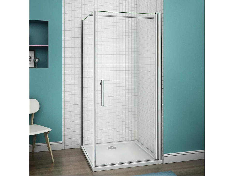 B:80xD:100x197cm Douchecabine met draaideur+zijwand,6mm EasyClean veiligheidsglas,N-vorm:90cm stabilisator (kan worden gesneden),profiel van glanzend chroom