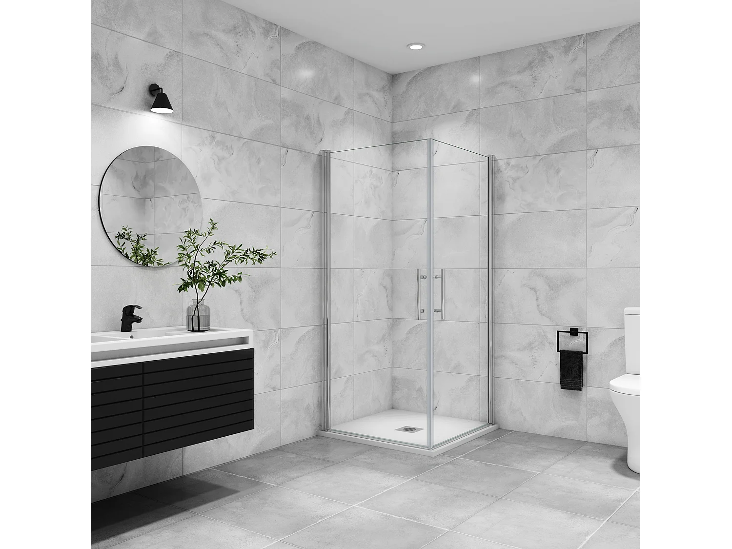 80x100x197cm Douchecabine draaibaar 180°,6mm NANO EasyClean veiligheidsglas,profiel van glanzend chroom