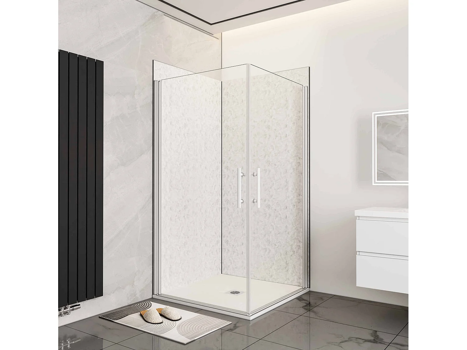 B:80xD:80xH:185cm douchecabine,5mm EasyClean veiligheidsglas,matte wit elektroforetische aluminium frame