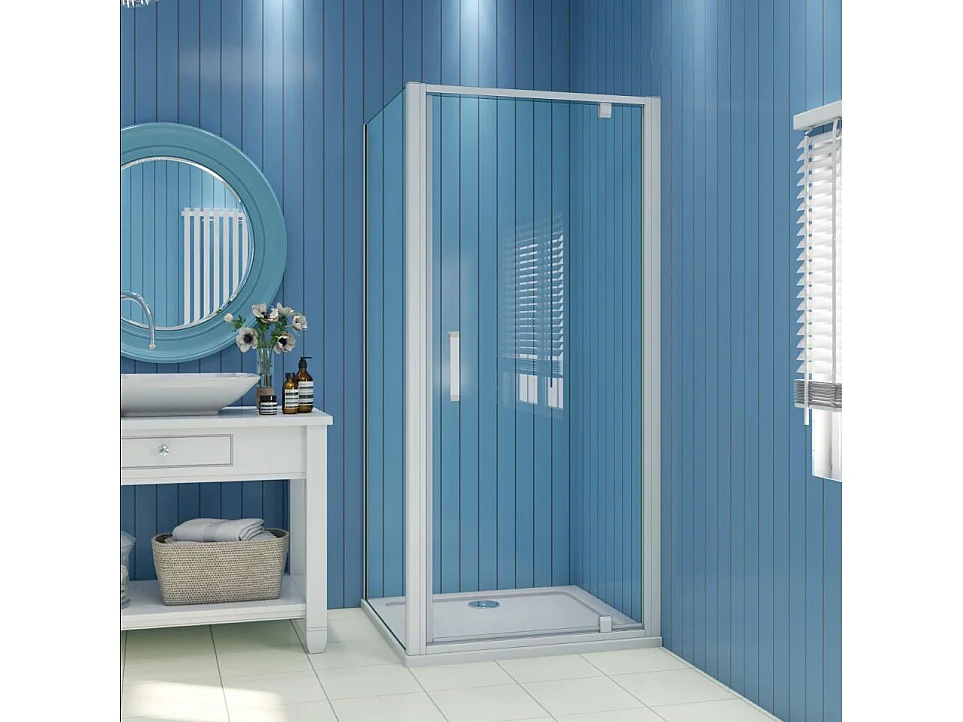 B:76xD:76xH:185cm Douchecabine draaideur nisdeur+zijpaneel 5mm gehard veiligheidsglas,profiel van glanzend chroom
