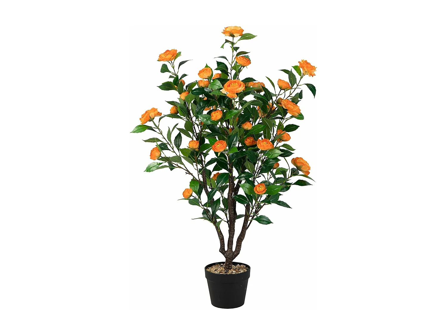 100 cm kunstboom met bloemen, kunstmatige cameliaboom, kunstplant in pot, cameliaplant met 37 bloemen en natuurlijke stam, kunstbloem voor thuis,decoratieve plant