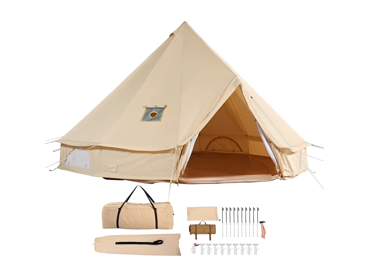 3M/9.8FT 4-Seizoenen Canvas Belltent SucceBuy met Kachelaansluiting, Kamperen