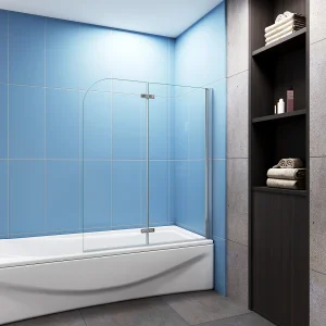 120x140cm Badscherm badwand 2 panelen vouwbaar,6mm NANO helder ESG-veiligheidsglas,profiel van glanzend chroom