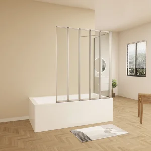 120x80x140cm Badwand 5 panelen vouwbaar met vast zijwand,4mm helder ESG-veiligheidsglas,profiel van glanzend chroom 120x80x140cm Badwand 5 panelen vouwbaar met vast zijwand,4mm helder ESG-veiligheidsglas,profiel van glanzend chroom