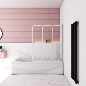 Badwand 3 panelen vouwbaar 120×140 cm,4mm helder ESG-veiligheidsglas,profiel van mat grijs