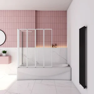 100x80x140cm Badwand 4 panelen vouwbaar met vast zijwand,4mm helder ESG-veiligheidsglas,profiel van mat grijs 100x80x140cm Badwand 4 panelen vouwbaar met vast zijwand,4mm helder ESG-veiligheidsglas,profiel van mat grijs