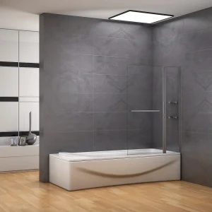 Badscherm badwand draaibaar 100×140 cm,6mm helder ESG-veiligheidsglas,inclusief handdoekenrek en hoekplanken – glanzend chroom
