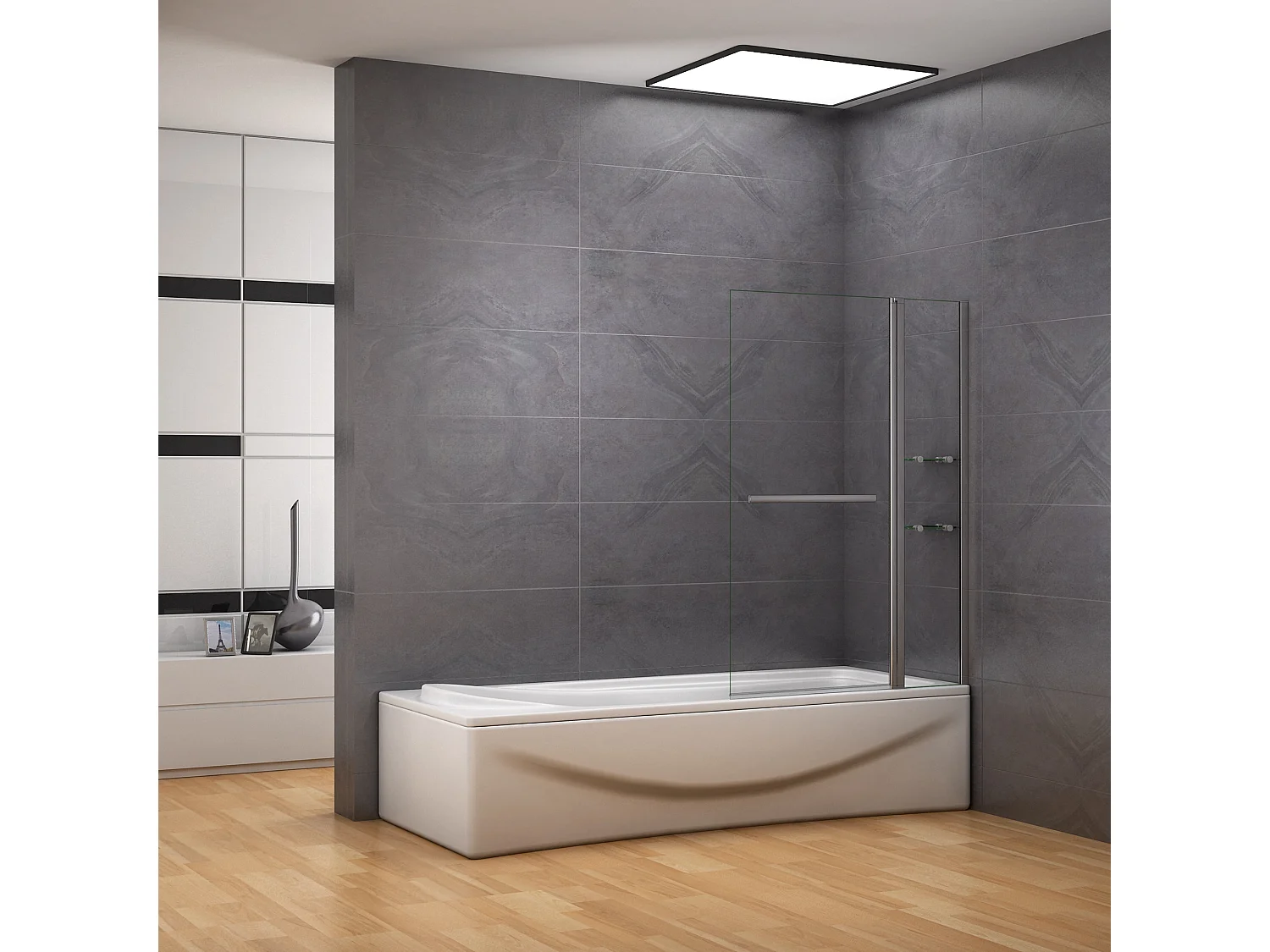 Badscherm badwand draaibaar 100x140 cm,6mm helder ESG-veiligheidsglas,inclusief handdoekenrek en hoekplanken - glanzend chroom