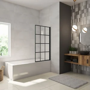 80x140cm Badscherm badwand draaibaar,6mm nano helder veiligheidsglas – mat zwart profiel