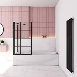 80x70x140cm Badscherm badwand draaibaar met vast zijwand,6mm nano helder veiligheidsglas – mat zwart profiel