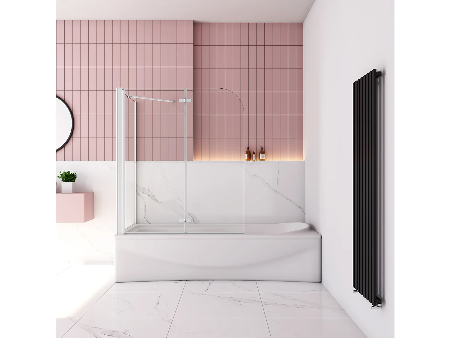 120x75x140cm Badscherm badwand 2 panelen vouwbaar met vast zijwand,6mm NANO helder ESG-veiligheidsglas - mat wit profiel