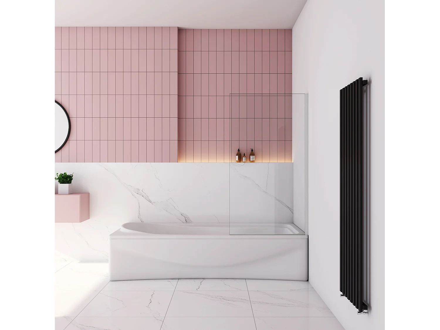 75x140cm Badscherm badwand draaibaar,6 mm nano helder veiligheidsglas - mat wit profiel