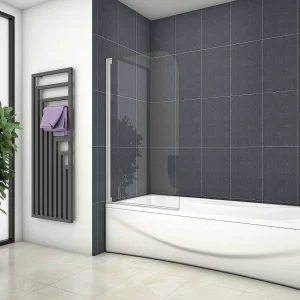 75x140cm Badscherm badwand draaibaar,4mm helder veiligheidsglas – mat wit profiel