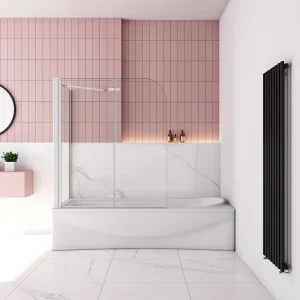 90x70x140cm Badscherm badwand 2 panelen vouwbaar met vast zijwand,6mm NANO helder ESG-veiligheidsglas – mat wit profiel