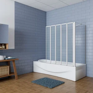 120x70x140cm Badwand 5 panelen vouwbaar met vast zijwand,4mm helder ESG-veiligheidsglas,profiel van mat grijs