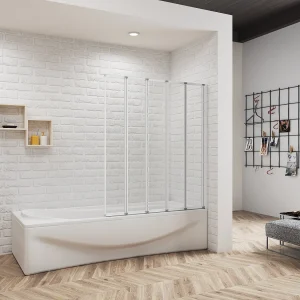 Badwand 5 panelen vouwbaar 120×140 cm,4mm helder ESG-veiligheidsglas,profiel van mat grijs