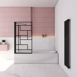 80x75x140cm Badscherm badwand draaibaar met vast zijwand,6 mm nano helder veiligheidsglas – mat zwart profiel