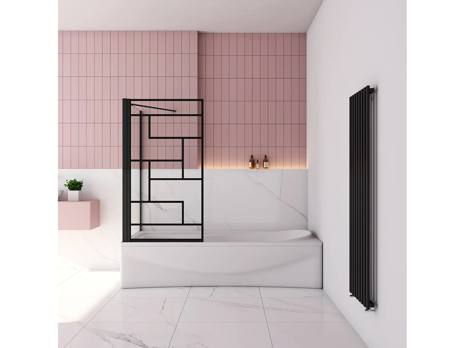 80x75x140cm Badscherm badwand draaibaar met vast zijwand,6 mm nano helder veiligheidsglas - mat zwart profiel