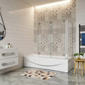 120x70x140cm Badwand vouwbaar met vast zijwand,6 mm nano helder veiligheidsglas,verchroomd handdoekstang – glanzend chroom