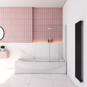 120x140cm Badscherm badwand 2 panelen vouwbaar,6mm NANO helder ESG-veiligheidsglas – mat wit profiel