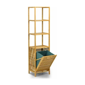 Badkamer kantelbare wasmand,bamboe toren wasmand met 3 niveaus opbergplanken, verwijderbare Oxford voering, handig handvat,slaapkamer, wasruimte TI88088