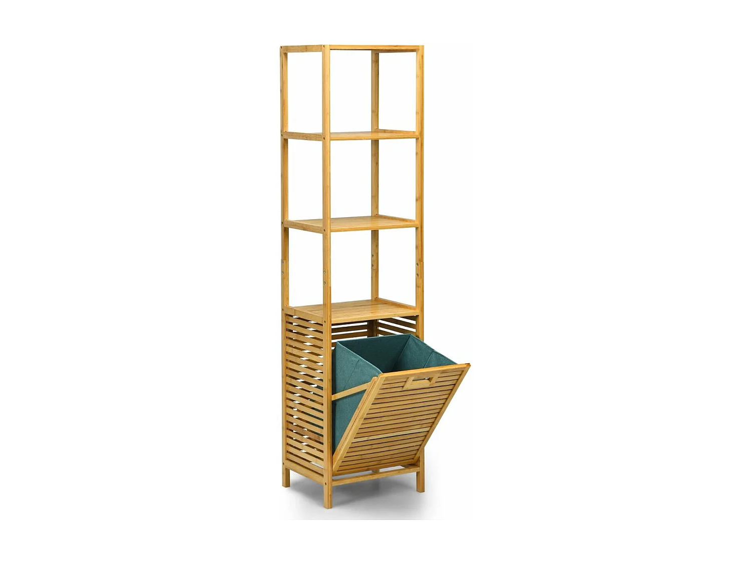 Badkamer kantelbare wasmand,bamboe toren wasmand met 3 niveaus opbergplanken, verwijderbare Oxford voering, handig handvat,slaapkamer, wasruimte TI88088