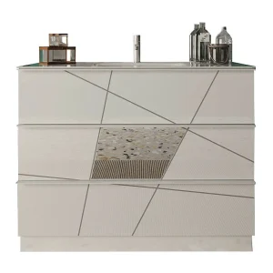 Badkamermeubel met een wastafel en 3 laden, collectie VITARIO. Kleur glanzend wit Badkamermeubel met een wastafel en 3 laden, collectie VITARIO. Kleur glanzend wit