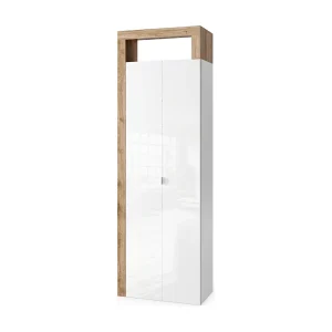 Kast voor de badkamer, 2 deuren, collectie BURA. Kleur in glanzend wit lak en licht eiken.