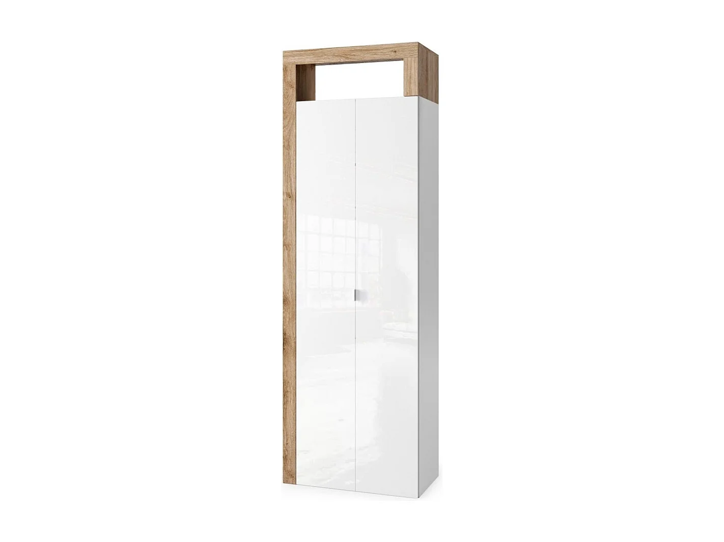 Kast voor de badkamer, 2 deuren, collectie BURA. Kleur in glanzend wit lak en licht eiken.