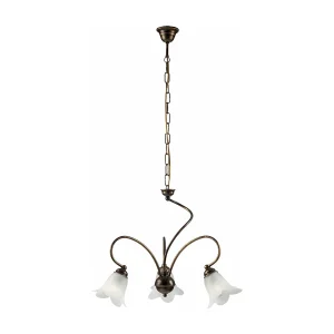 Lustre Alice fer marron, déco or vieilli, verre albâtre d.14, 3 lumières d.50 cm, style classique revisité