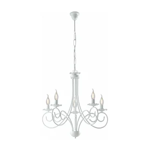 Alma Lustre en fer laqué blanc décoration effet shabby chic 5 lumières 120 d.57 BL130-5-BCO