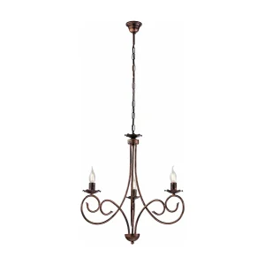 Alma Lustre en fer laqué noir décor cuivre antique 3 lumières 120 d.50 BL130-3-NR